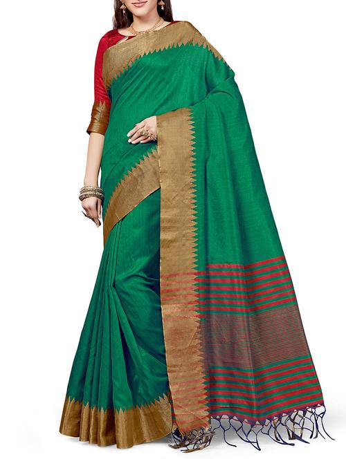 zari border chanderi saree with blouse - 15535548 - Very Small Image - 1
