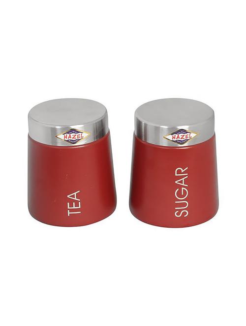hazel tea sugar containers / storage jar, 700 ml, mild steel,sober red ,2 pc set - 15536184 - Very Small Image - 1