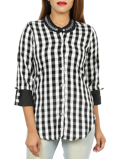 button-up checkered embroidered tunic - 15536244 - Very Small Image - 1