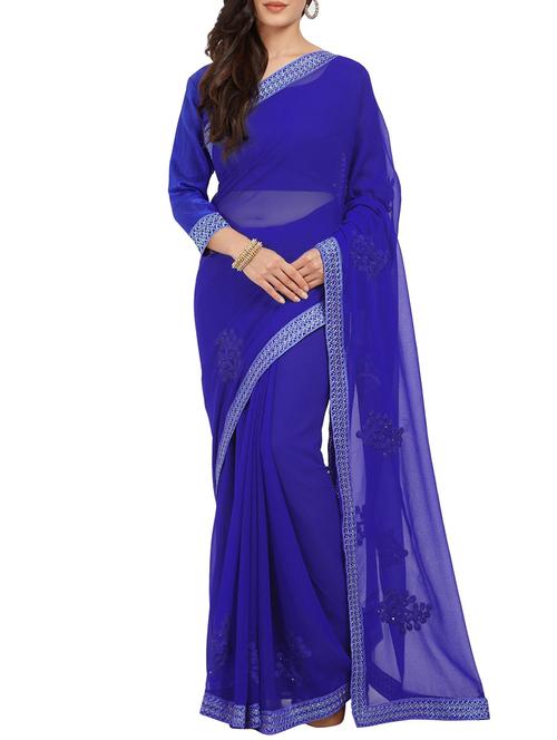 dori embroidered royal blue saree with blouse - 15536443 - Very Small Image - 1