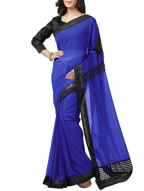 contrast lace bead embellished saree with blouse - 15536490 - Very Small Image - 1