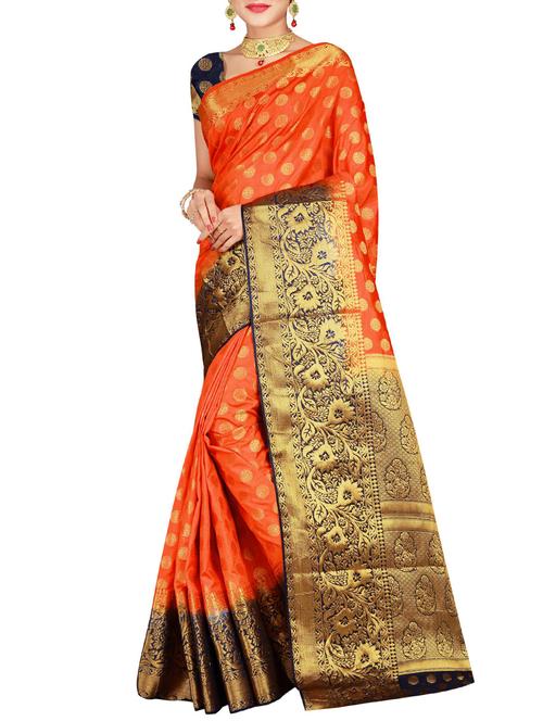 floral zari motif banarasi saree with blouse - 15536853 - Very Small Image - 1