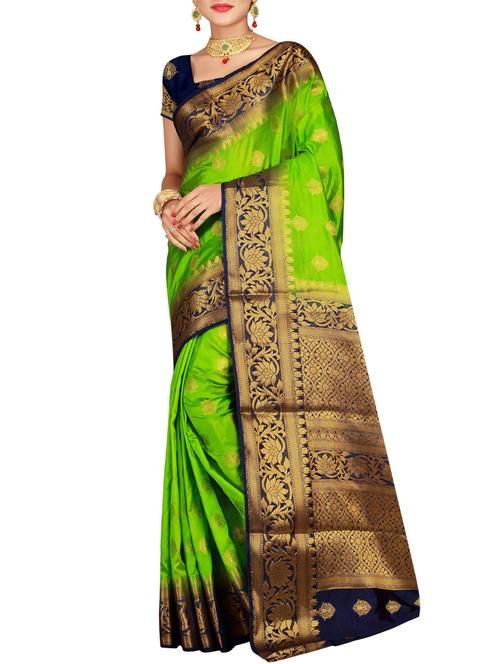 contrast zari pallu banarasi saree with blouse - 15536858 - Very Small Image - 1