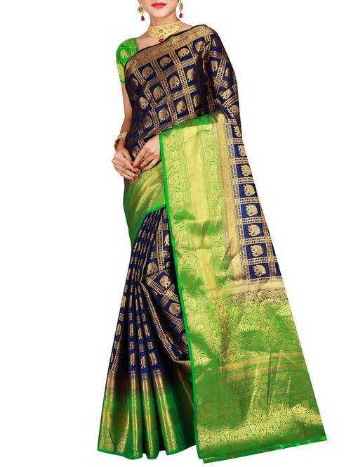 conversational zari motif banarasi saree with blouse - 15536886 - Very Small Image - 1