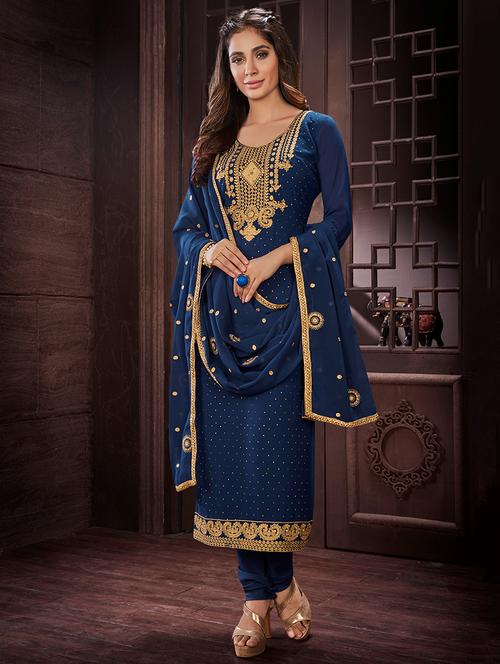 embroidered semi-stitched pant suit - 15537439 - Very Small Image - 1