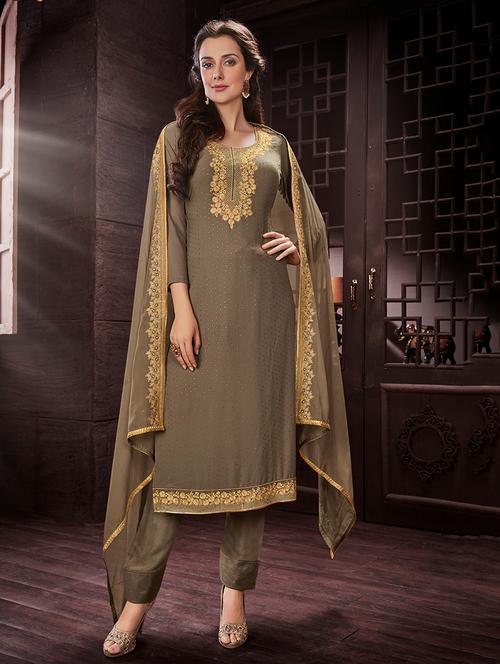 embroidered semi-stitched pant suit - 15537442 - Very Small Image - 1