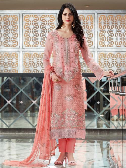 embroidered semi-stitched pant suit - 15537443 - Very Small Image - 1