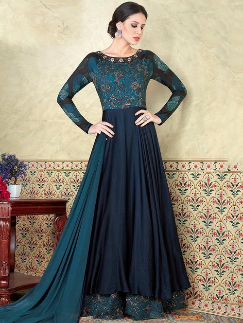 embroidered semi-stitched flared suit - 15537459 - Very Small Image - 1