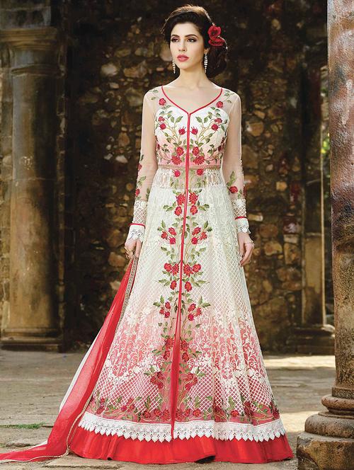 floral embroidered semi-stitched skirt suit - 15537467 - Very Small Image - 1
