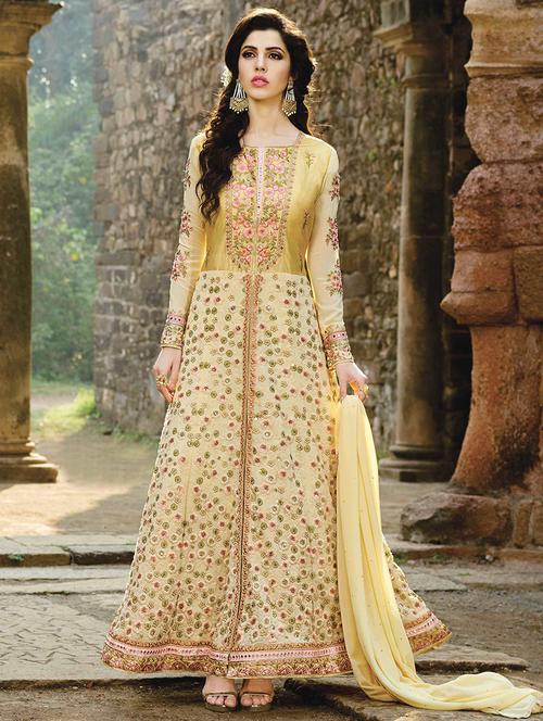 embroidered semi-stitched kalidaar suit - 15537471 - Very Small Image - 1