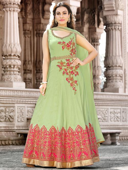 embroidered semi-stitched anarkali suit - 15537474 - Very Small Image - 1