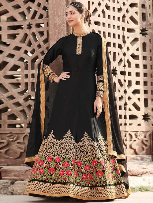 embroidered semi-stitched anarkali suit - 15537476 - Very Small Image - 1