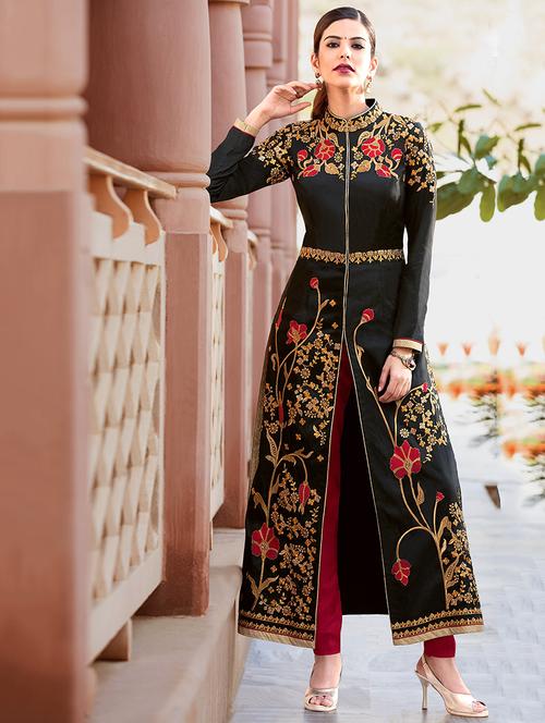 embroidered semi-stitched pant suit - 15537499 - Very Small Image - 1