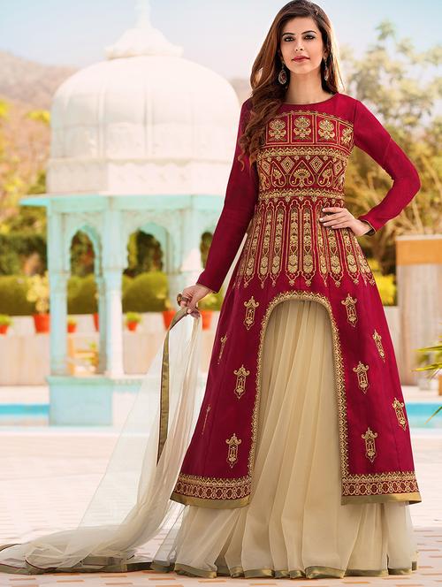 embroidered semi-stitched anarkali suit - 15537503 - Very Small Image - 1
