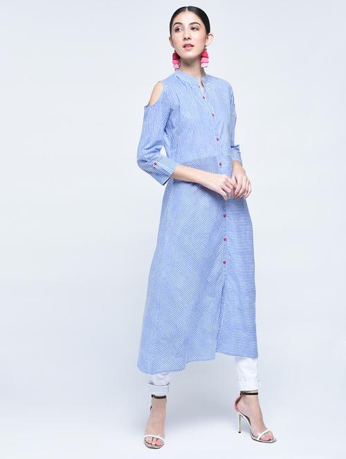 cold shoulder a-line kurta - 15537710 - Very Small Image - 1