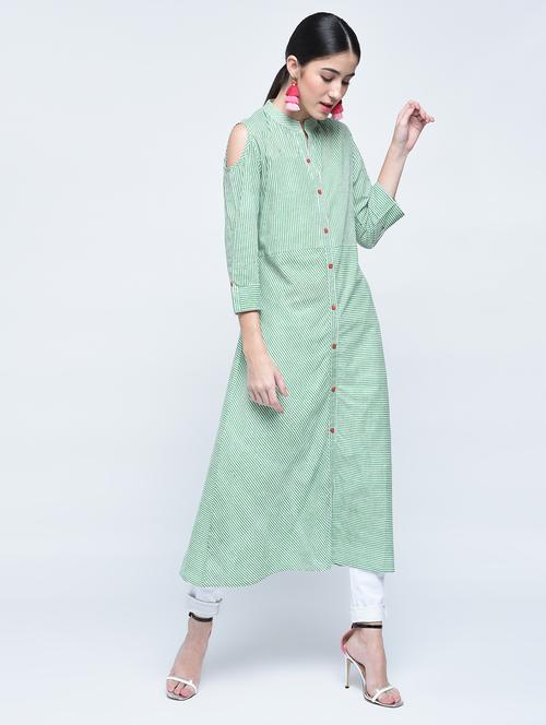 cold shoulder a-line kurta - 15537711 - Very Small Image - 1