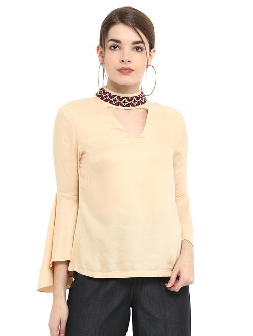 embroidered choker neck cutout back top - 15539470 - Very Small Image - 1