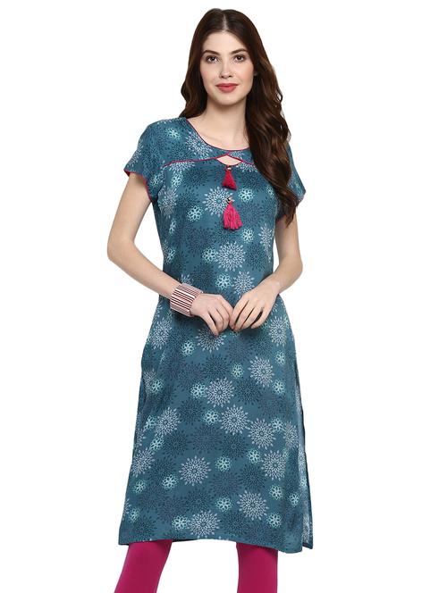 key hole straight kurta with tassels - 15539802 - Very Small Image - 1