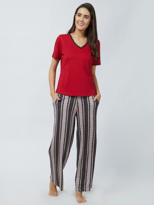 lace trim printed pajama set - 15540399 - Very Small Image - 1