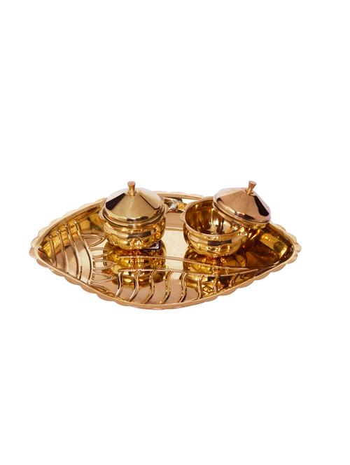 hazel shank karma brass pooja thali set of 1, golden - 15540604 - Very Small Image - 1