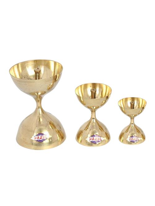 hazel nanda deep brass diya oil lamp pooja, 3 pc set, golden - 15540622 - Very Small Image - 1