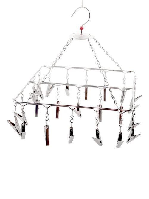stainless steel square hanger with 25 clips, silver - 15540651 - Very Small Image - 1
