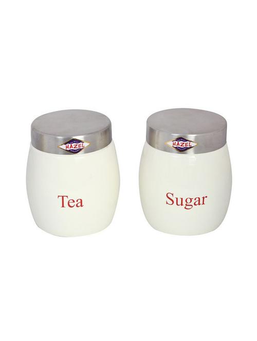 tea sugar containers / storage jar, 900 ml, mild steel,sober cream, 2 pc set - 15540661 - Very Small Image - 1