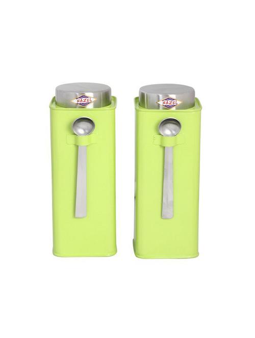 storage container with hanging spoon large,1800 ml,mild steel, green,set of 2 - 15540664 - Very Small Image - 1
