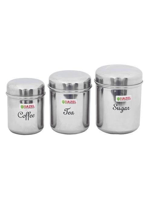 stainless steel tea coffee sugar containers set of 3 pc (300 ml, 400 ml, 500 ml), silver - 15540687 - Very Small Image - 1