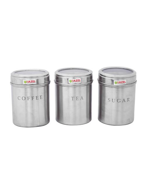 stainless steel transparent tea sugar coffe containers set of 3, silver - 15540688 - Very Small Image - 1
