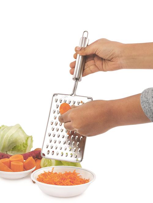 hazel stainless steel vegetable grater scrapper shredder with handle, silver - 15540808 - Very Small Image - 1