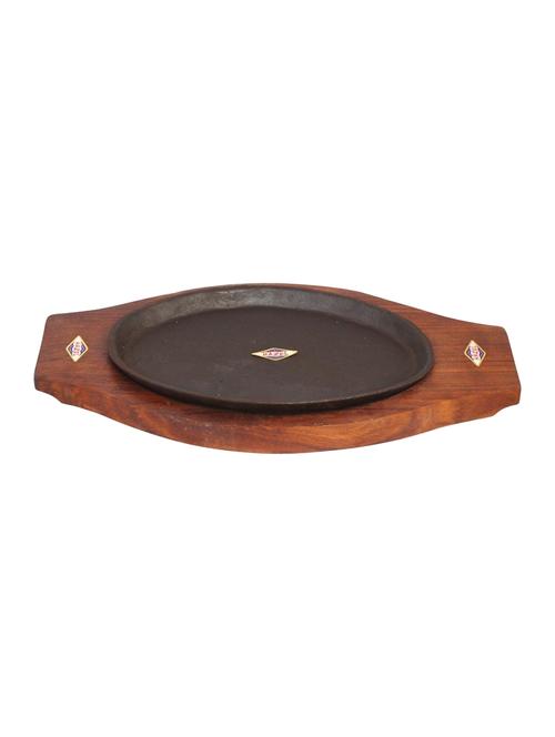 sizzler plate with wodden base oval large - 15540888 - Very Small Image - 1