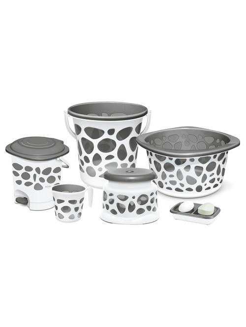 Milton Duplex Spa Bathroom Bathing Set of 6 Pc (Bucket, Mug, Deep Bucket, Crown Patla, Dustbin and Soap Dish), Grey - 15541133 - Very Small Image - 1