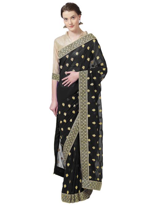 gold thread embroidered saree with blouse - 15541700 - Very Small Image - 1