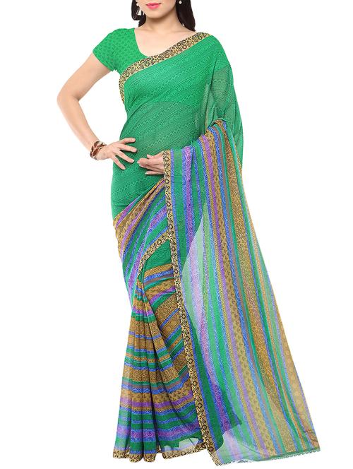 all over printed green saree with blouse - 15542326 - Very Small Image - 1