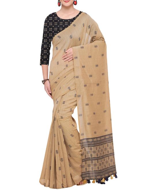 linen geometrical printed saree with blouse - 15544039 - Very Small Image - 1