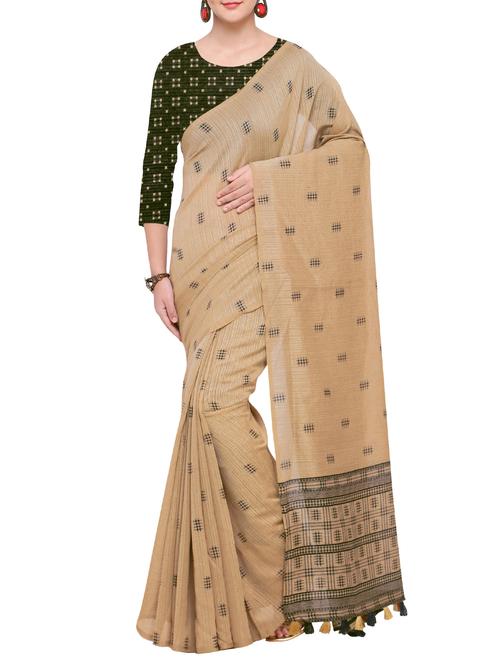 linen geometrical printed saree with blouse - 15544040 - Very Small Image - 1