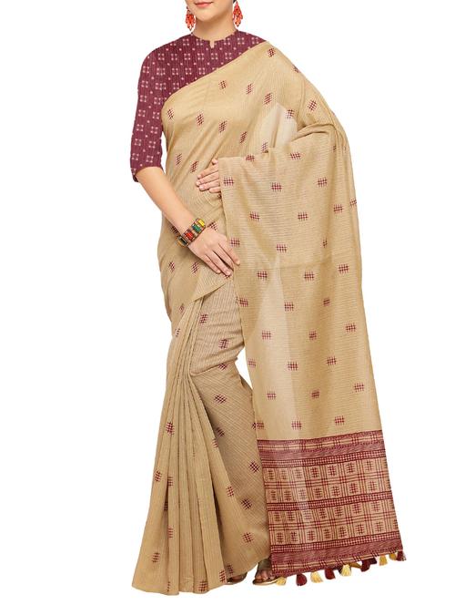 linen geometrical printed saree with blouse - 15544041 - Very Small Image - 1
