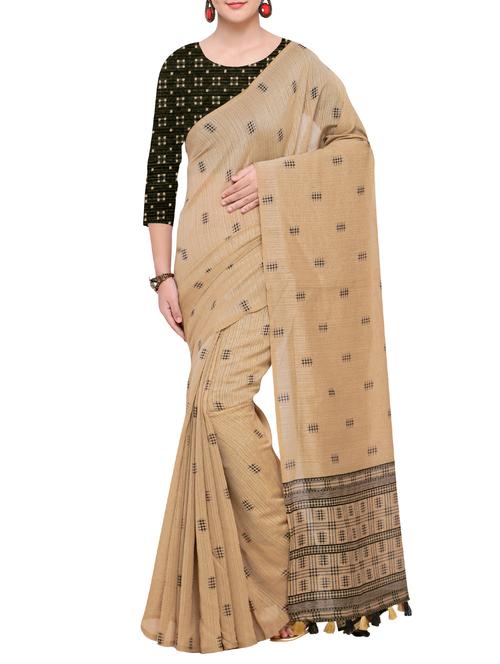linen geometrical printed saree with blouse - 15544042 - Very Small Image - 1