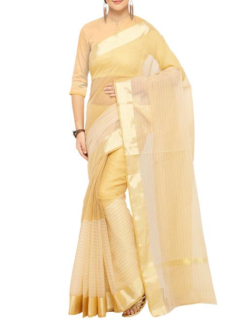 zari bordered kota doria saree with blouse - 15544043 - Very Small Image - 1
