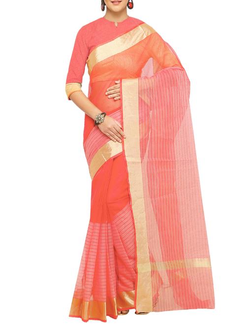 zari bordered kota doria saree with blouse - 15544046 - Very Small Image - 1