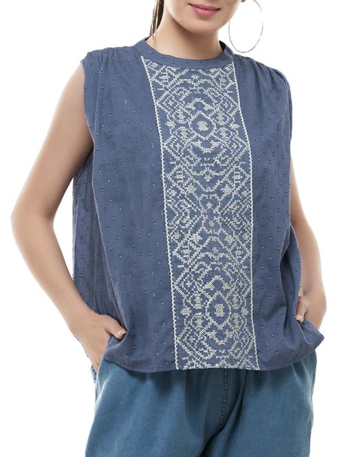 embroidered detail dobby top - 15544335 - Very Small Image - 1