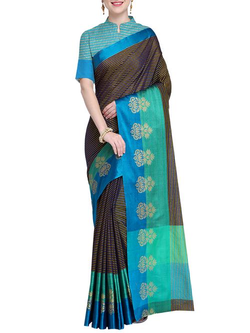 stripes woven saree with blouse - 15544368 - Very Small Image - 1