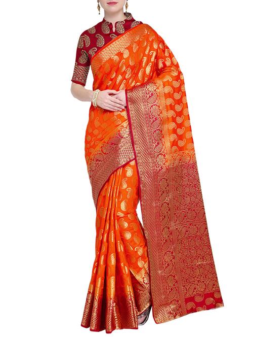 zari paisley banarasi saree with blouse - 15544374 - Very Small Image - 1