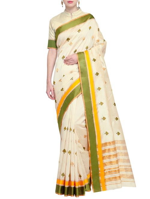 contrast bordered embroidered saree with blouse - 15544380 - Very Small Image - 1