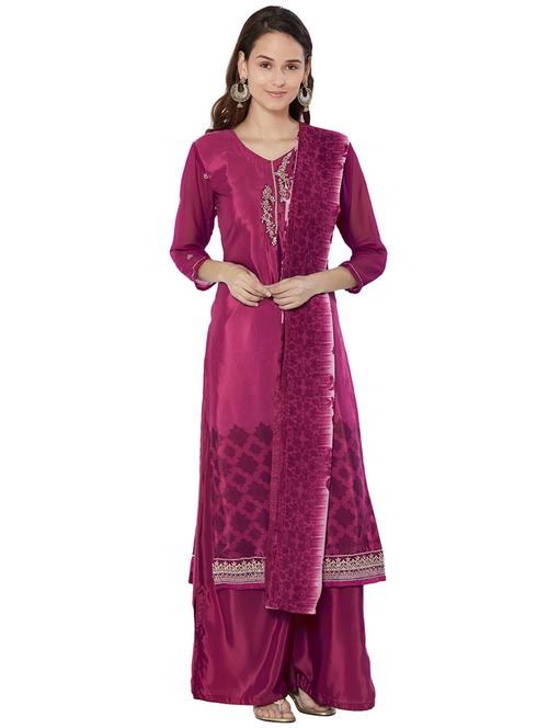 embroidered semi-stitched palazzo suit - 15544807 - Very Small Image - 1