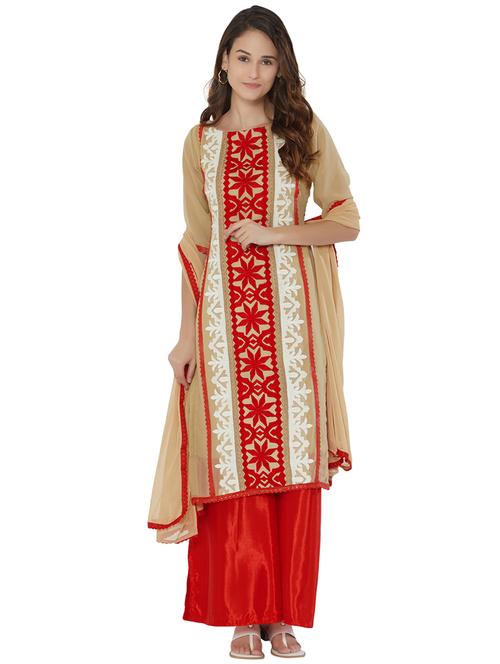 embroidered semi-stitched palazzo suit - 15544823 - Very Small Image - 1