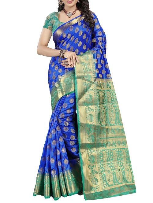 contrast zari border banarasi saree - 15544849 - Very Small Image - 1