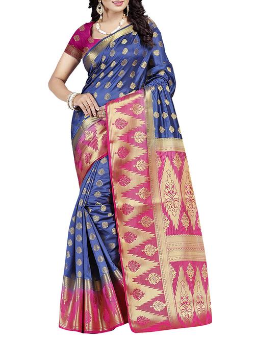 temple zari border banarasi saree - 15544869 - Very Small Image - 1