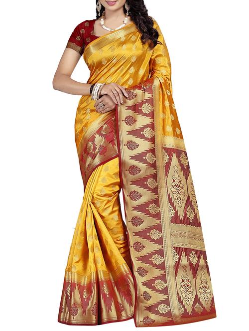 temple zari border banarasi saree - 15544873 - Very Small Image - 1